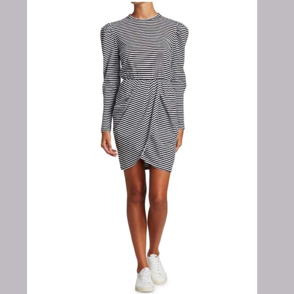 Derek Lam 10 Crosby Nyla drama Puff-Sleeve Stripe Cotton Dress small mini